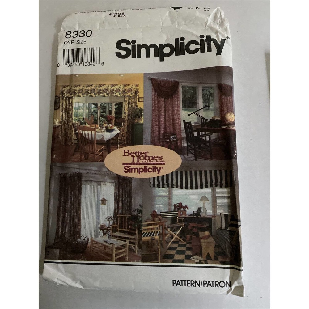 UNCUT NEW Simplicity 8330 Window Treatments Valance‎ Panel Shade Sewing Pattern